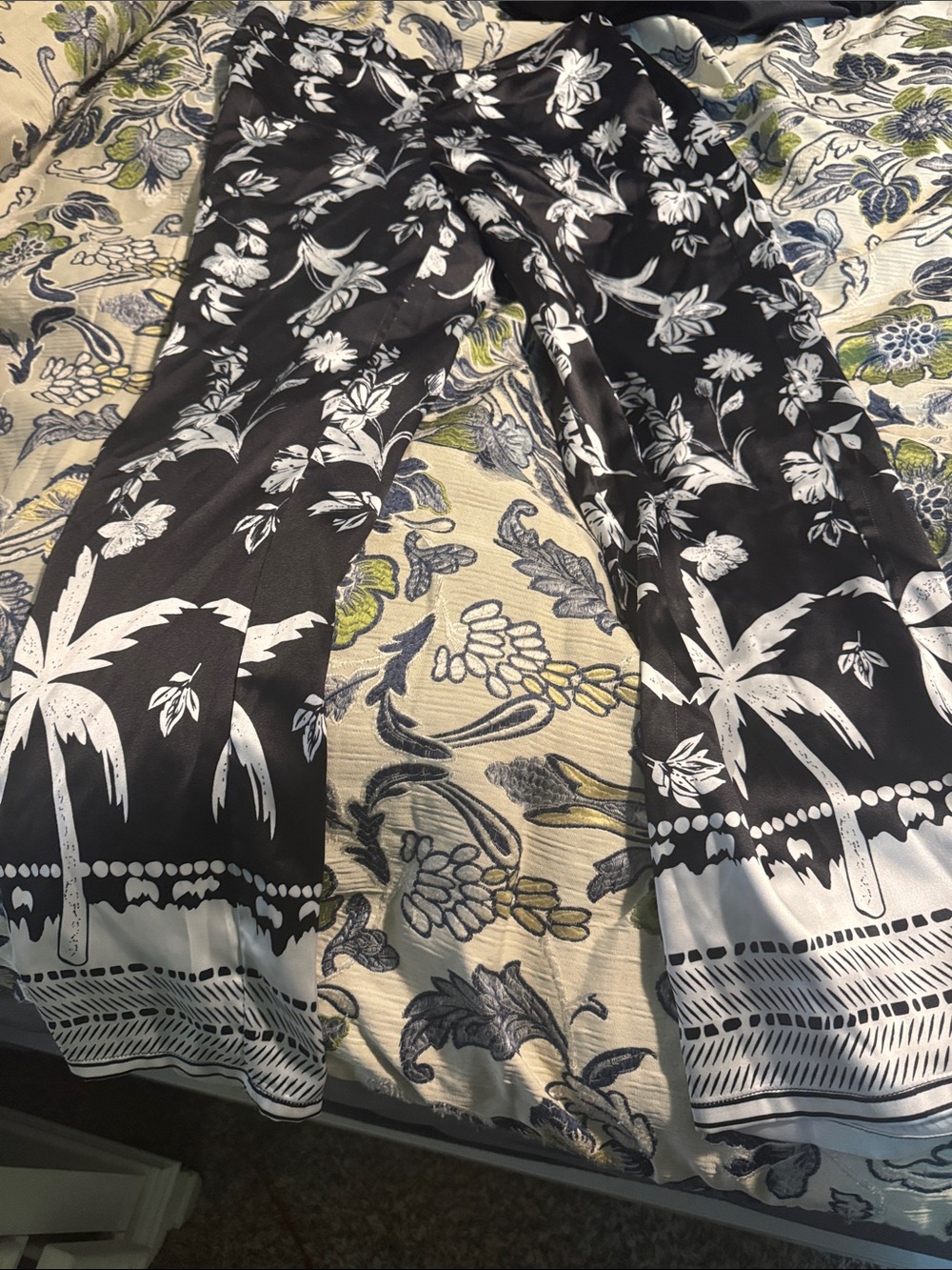 Black & White Floral Palm Swim Sarong Pants
